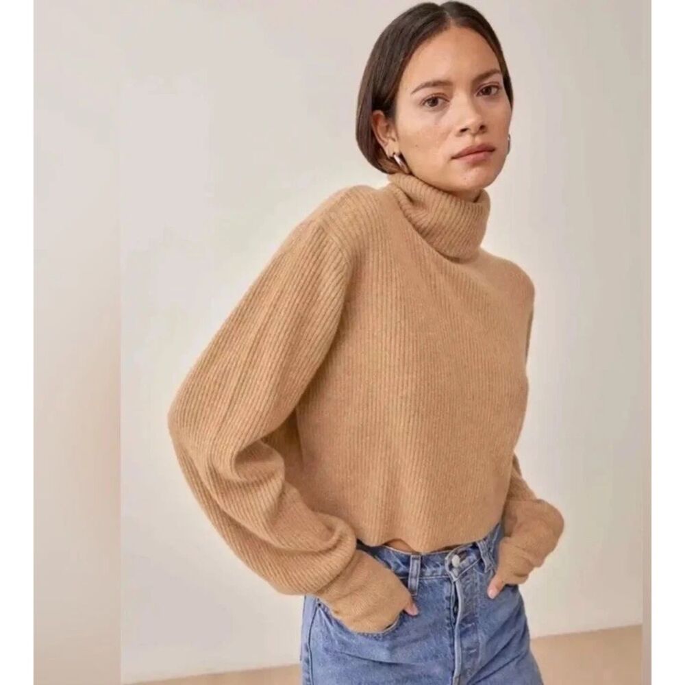 Reformation Louisa Cropped Cashmere Turtleneck Sweater S